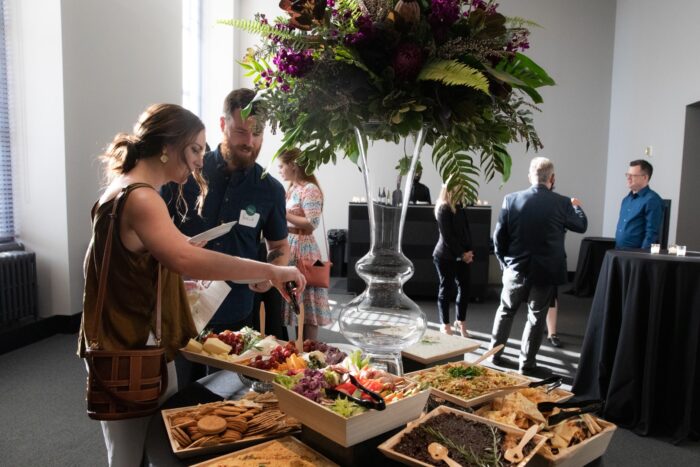 People getting food at reception